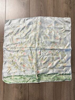 Pastel Floral Satin Scarf in Light Blue & Pink